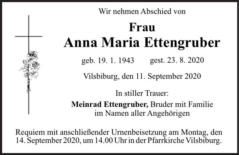 Traueranzeige Anna Maria Ettengruber