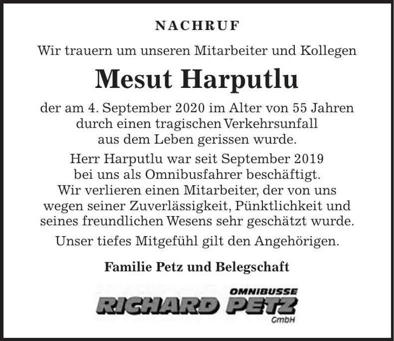 Traueranzeige Mesut Harputlu