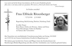 Traueranzeige Elfriede Ritzenberger