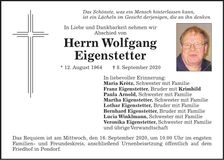 Traueranzeige Wolfgang Eigenstetter