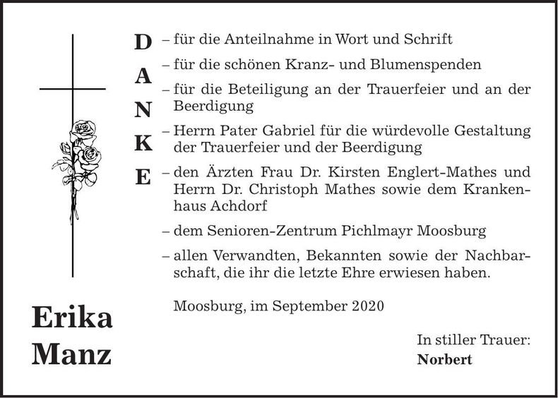 Traueranzeige Erika Manz