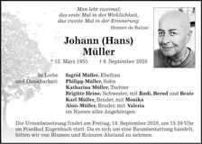 Traueranzeige Johann Müller
