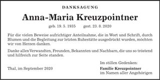 Traueranzeige Anna-Maria Kreuzpointner