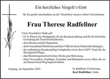 Traueranzeige Therese Radfellner