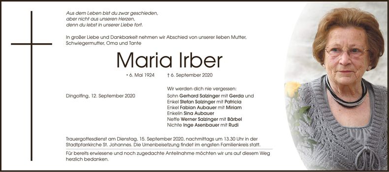 Traueranzeige Maria Irber