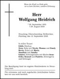 Traueranzeige Wolfgang Heidrich
