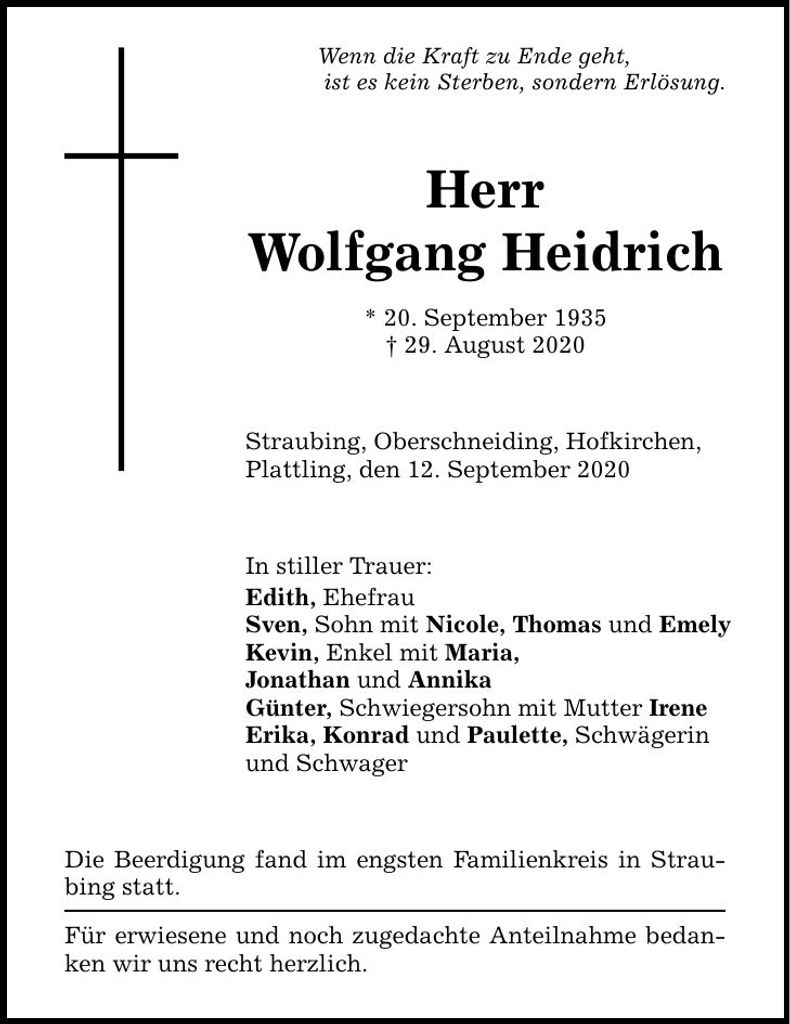 Traueranzeige Wolfgang Heidrich