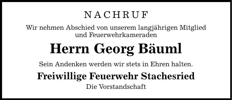 Traueranzeige Georg Bäuml