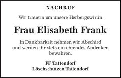 Traueranzeige Elisabeth Frank