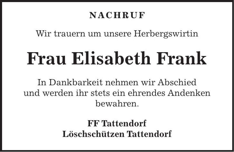 Traueranzeige Elisabeth Frank