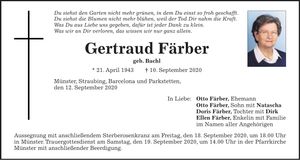 Traueranzeige Gertraud Färber