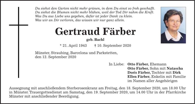 Traueranzeige Gertraud Färber