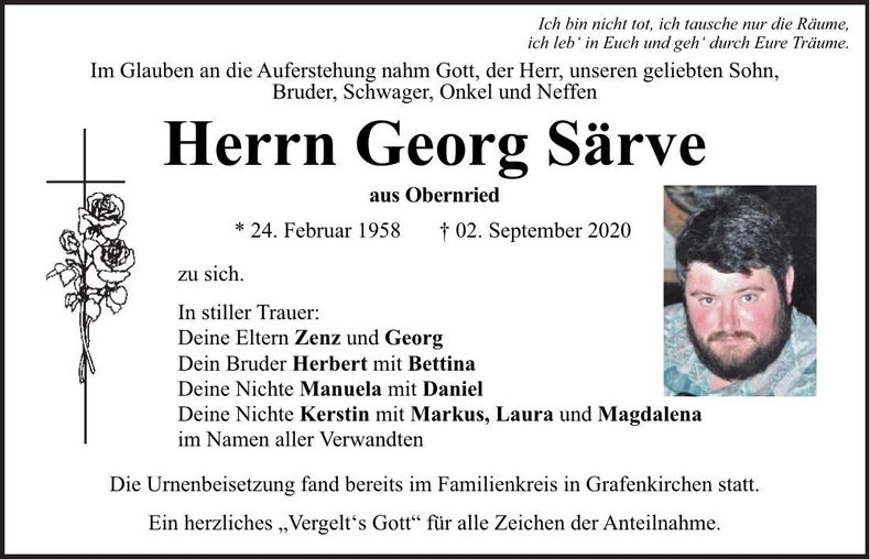 Traueranzeige Georg Särve