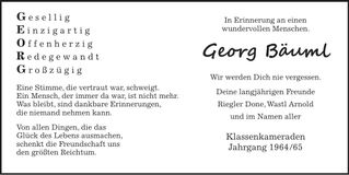 Traueranzeige Georg Bäuml