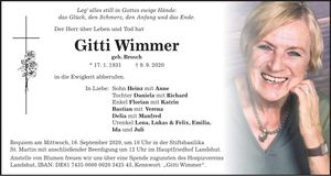 Traueranzeige Gitti Wimmer