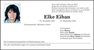 Traueranzeige Elke Eiban