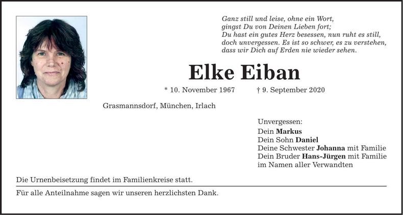 Traueranzeige Elke Eiban