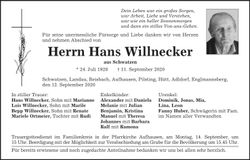 Traueranzeige Hans Willnecker
