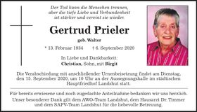 Traueranzeige Gertrud Prieler
