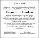 Traueranzeige Ernst Hinsken