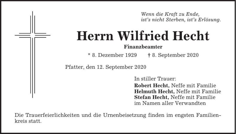 Traueranzeige Wilfried Hecht