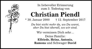 Traueranzeige Christian Piendl