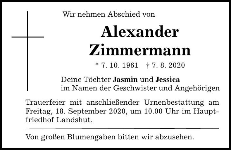 Traueranzeige Alexander Zimmermann