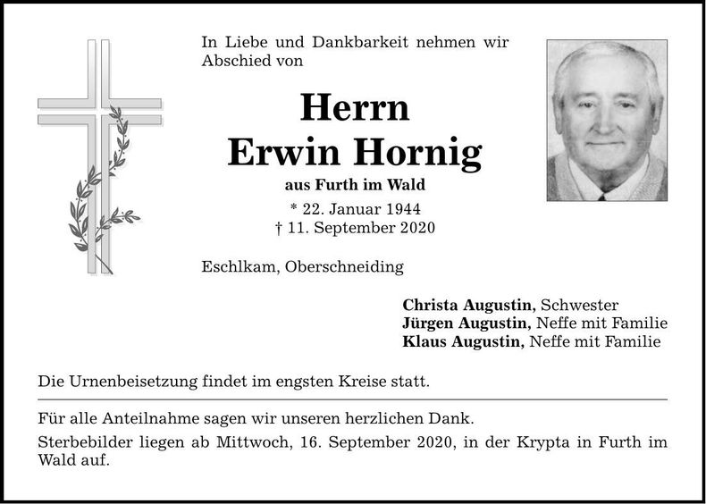 Traueranzeige Erwin Hornig