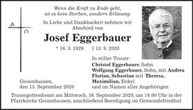 Traueranzeige Josef Eggerbauer