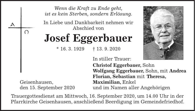 Traueranzeige Josef Eggerbauer