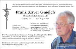 Traueranzeige Franz Xaver Gmelch