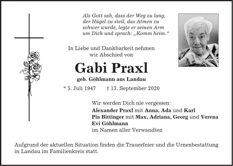 Traueranzeige Gabi Praxl