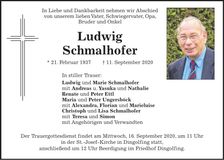 Traueranzeige Ludwig Schmalhofer