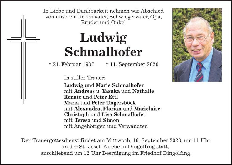 Traueranzeige Ludwig Schmalhofer