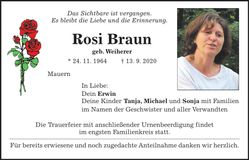 Traueranzeige Rosi Braun