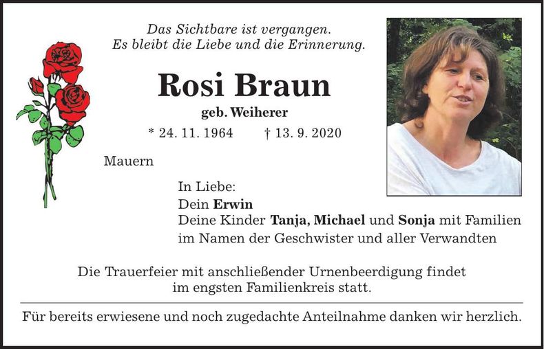 Traueranzeige Rosi Braun