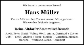 Traueranzeige Müller Hans