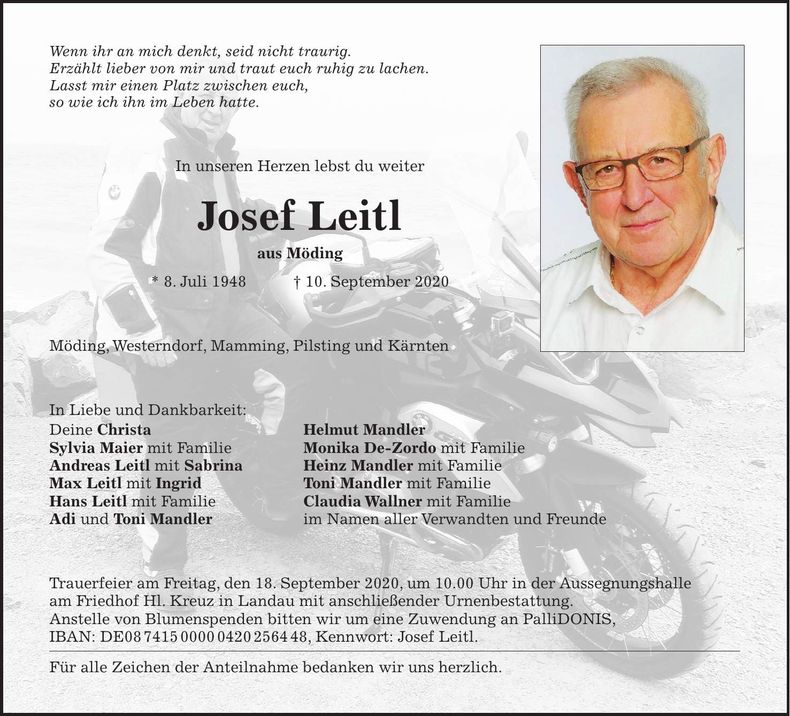Traueranzeige Josef Leitl