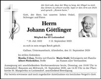 Traueranzeige Johann Göttlinger
