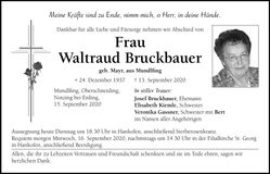 Traueranzeige Waltraud Bruckbauer