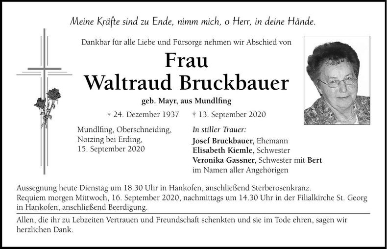 Traueranzeige Waltraud Bruckbauer