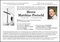 Traueranzeige Matthias Preischl
