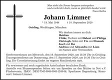 Traueranzeige Johann Limmer