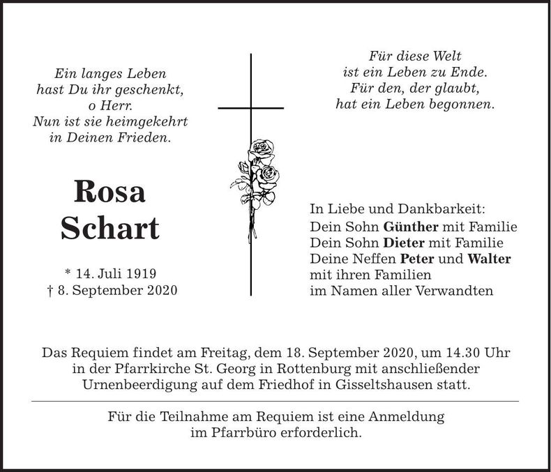 Traueranzeige Rosa Schart