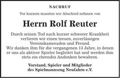 Traueranzeige Rolf Reuter