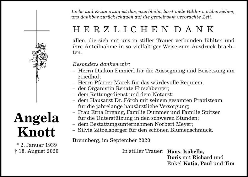 Traueranzeige Angela Knott