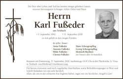 Traueranzeige Karl Fußeder
