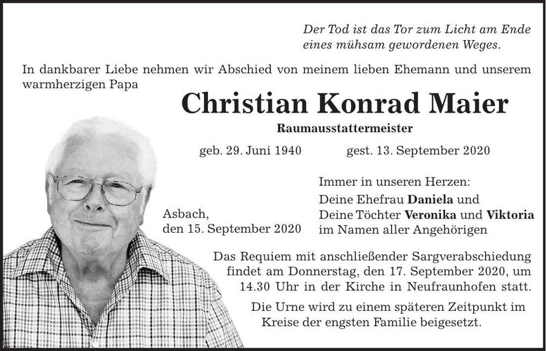 Traueranzeige Christian Konrad Maier