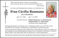 Traueranzeige Cäcilia Baumann