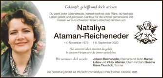 Traueranzeige Nataliya Ataman-Reicheneder
